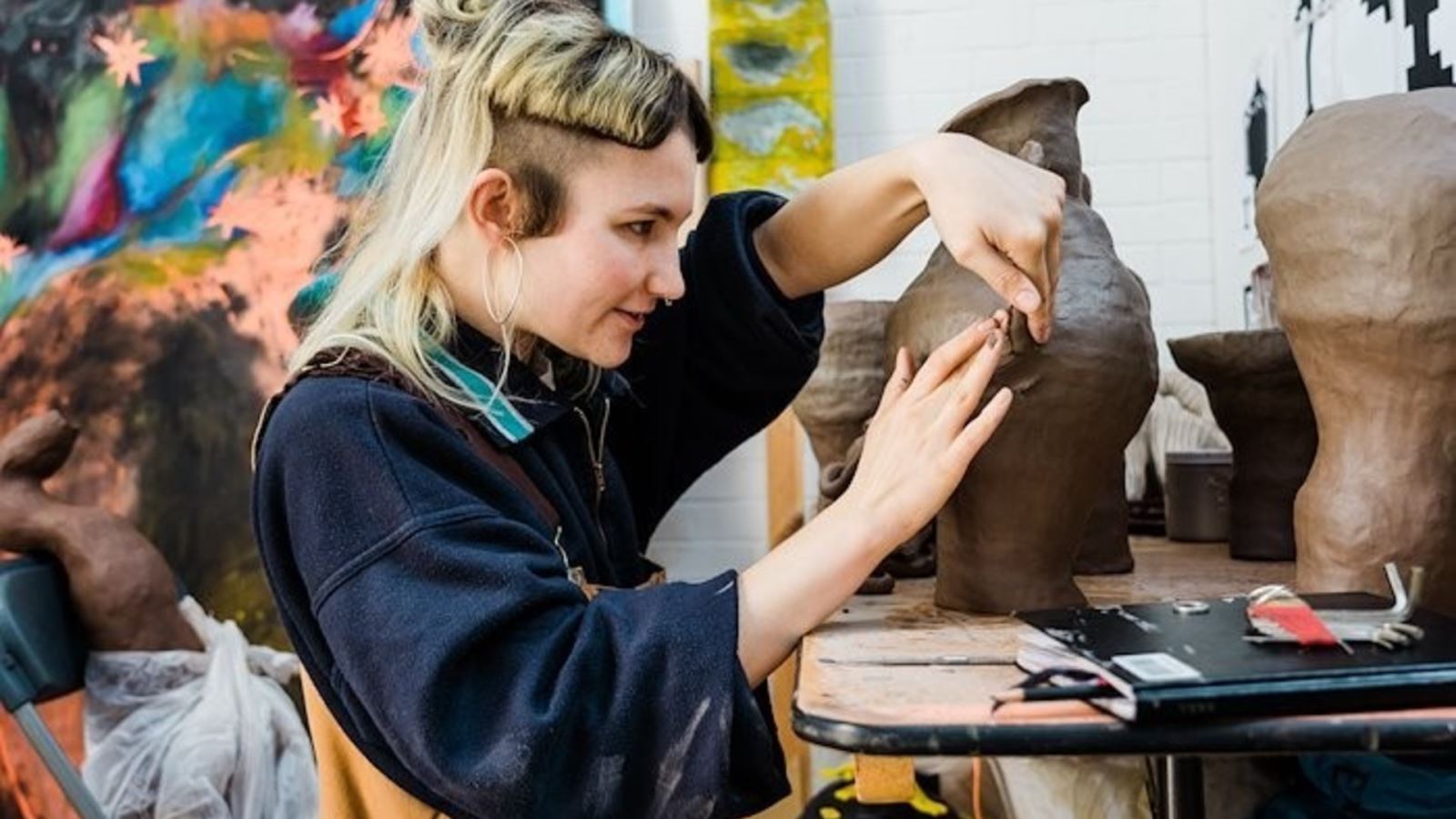 Izzy Mooney, Dreamtime Fellow at Spike Island supported by artist Luke Jerram (2019) Photograph by Rebecca Goldman 